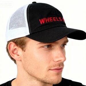 Wheels Up 8760 Black Mesh Trucker Baseball Golf Hat American Flag Adjust Cap